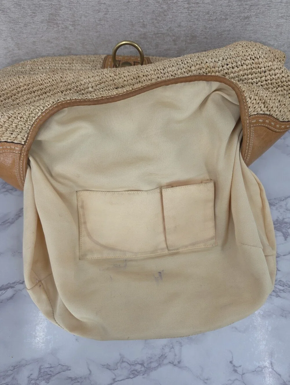 Coach Bleecker Millie Straw Raffia Leather Hobo Bag Summer Coastal Preppy